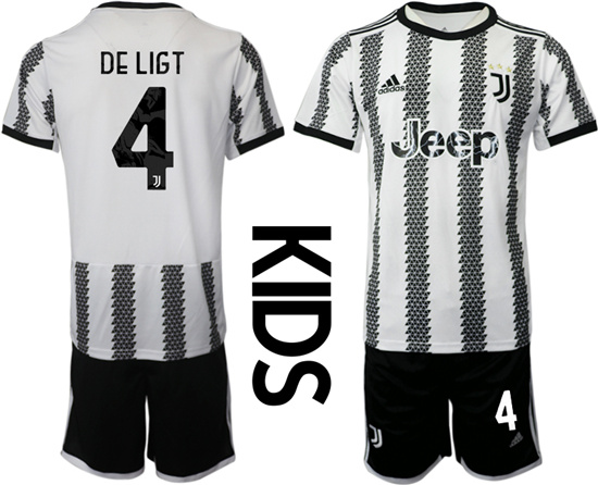 Youth 2022-2023 Juventus FC 4 DE LIGT home kids jerseys Suit