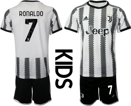 Youth 2022-2023 Juventus FC 7 RONALDO home kids jerseys Suit