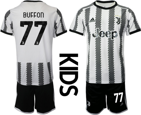 Youth 2022-2023 Juventus FC 77 BUFFON home kids jerseys Suit