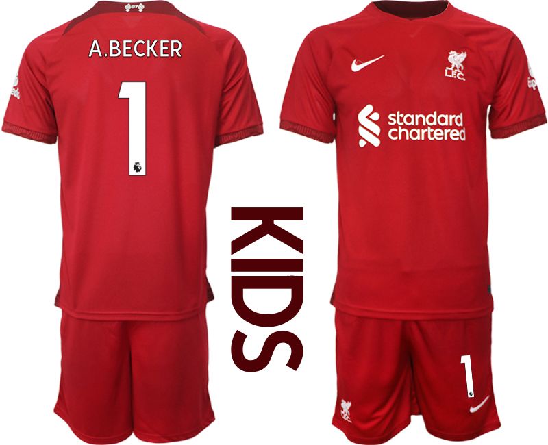 Youth 2022-2023 Liverpool 1 A.BECKER home kids jerseys Suit