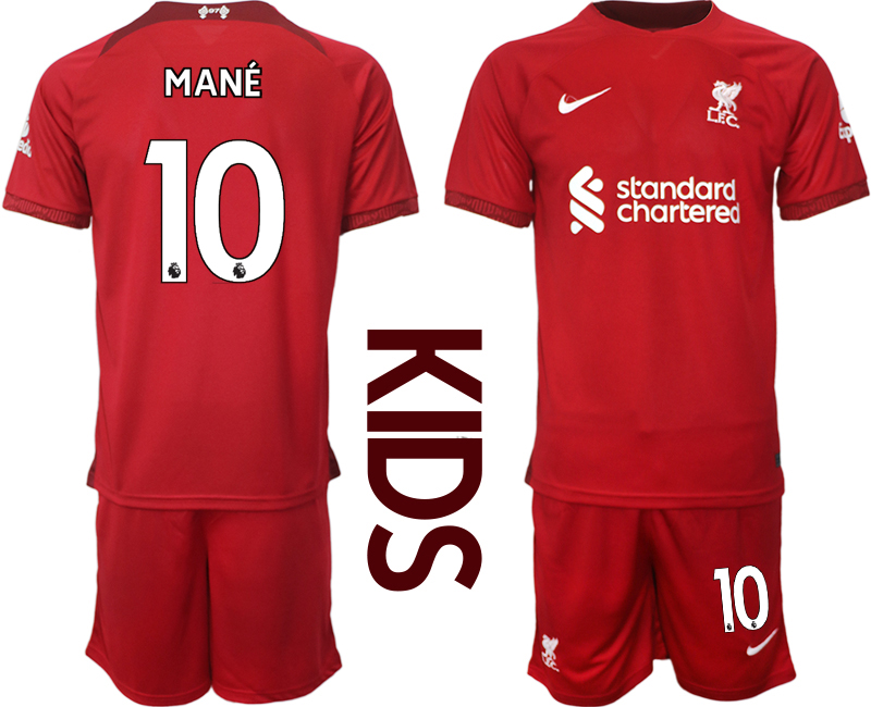 Youth 2022-2023 Liverpool 10 MANE home kids jerseys Suit