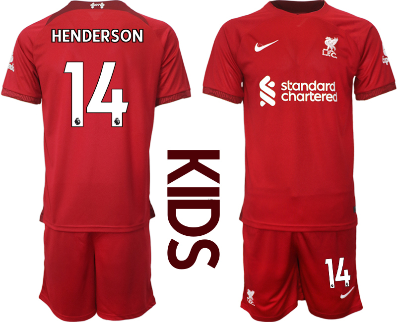 Youth 2022-2023 Liverpool 14 HENDERSON home kids jerseys Suit