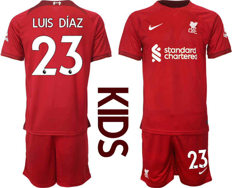 Youth 2022-2023 Liverpool 23 LUIS DIAZ home kids jerseys Suit