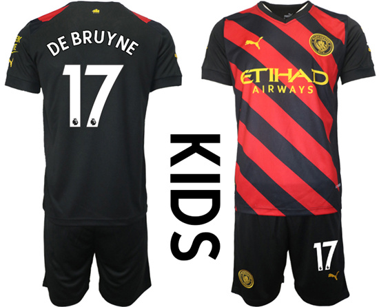 Youth 2022-2023 Manchester City 17 DE BRUYNE away kids jerseys Suit