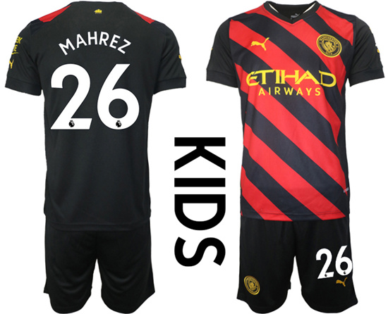 Youth 2022-2023 Manchester City 26 MAHREZ away kids jerseys Suit