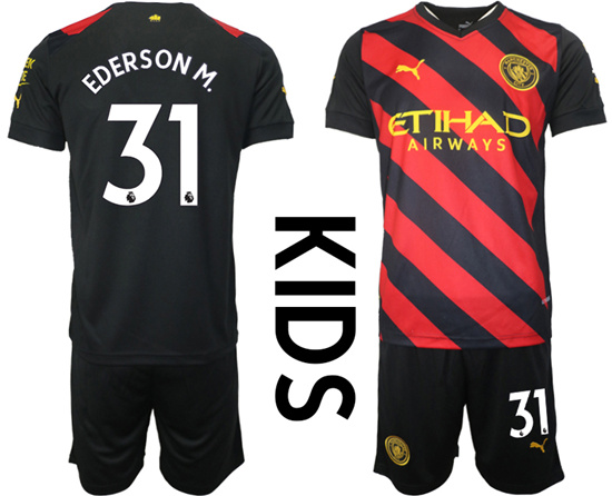 Youth 2022-2023 Manchester City 31 EDERSON M. away kids jerseys Suit