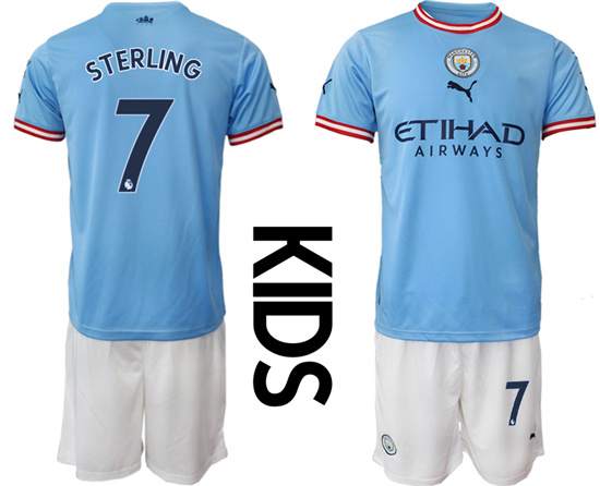 Youth 2022-2023 Manchester City 7 STERLING home kids jerseys Suit