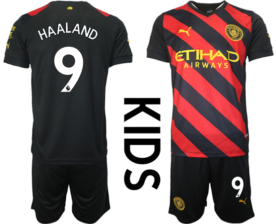 Youth 2022-2023 Manchester City 9 HAALAND away kids jerseys Suit