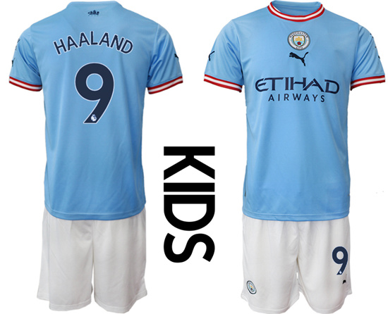 Youth 2022-2023 Manchester City 9 HAALAND home kids jerseys Suit