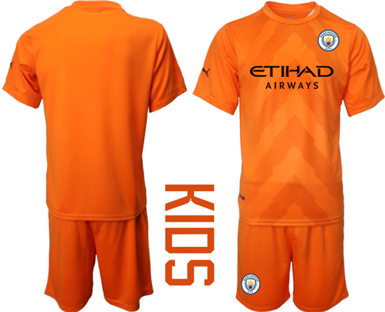 Youth 2022-2023 Manchester City Blank Orange red goalkeeper kids jerseys Suit