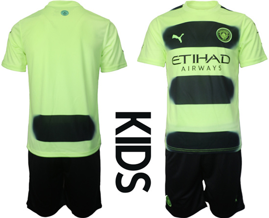 Youth 2022-2023 Manchester City Blank Secend away kids jerseys Suit