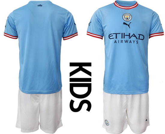 Youth 2022-2023 Manchester City Blank home kids jerseys Suit