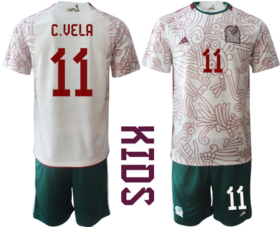 Youth 2022-2023 Mexico 11 C.VELA away kids jerseys Suit