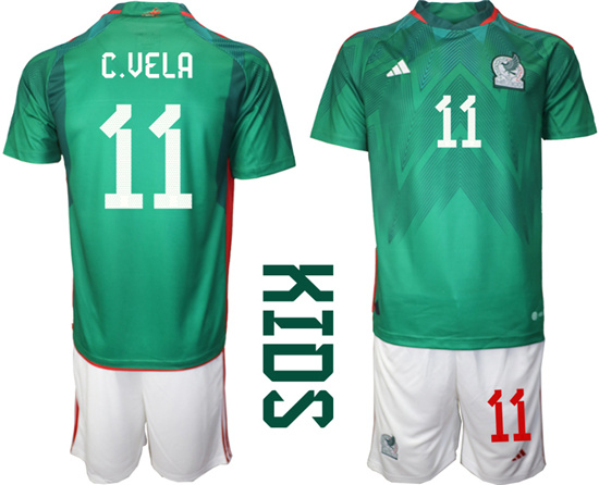 Youth 2022-2023 Mexico 11 C.VELA home kids jerseys Suit