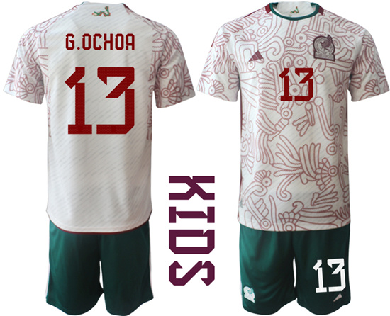 Youth 2022-2023 Mexico 13 G.OCHOA away kids jerseys Suit
