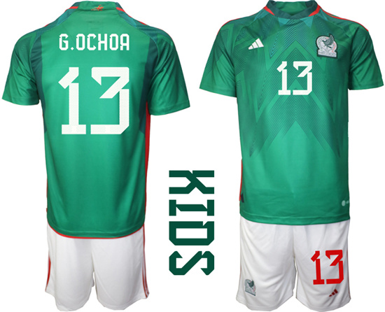 Youth 2022-2023 Mexico 13 G.OCHOA home kids jerseys Suit