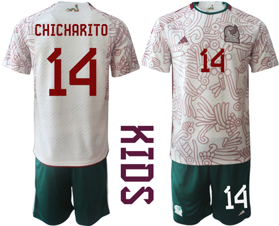 Youth 2022-2023 Mexico 14 CHICHARITO away kids jerseys Suit