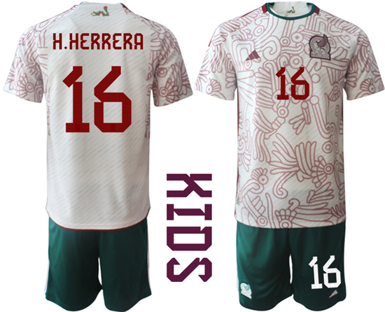 Youth 2022-2023 Mexico 16 H.HERRERA away kids jerseys Suit
