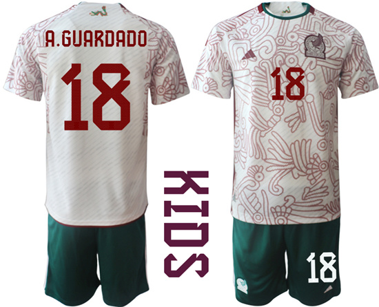 Youth 2022-2023 Mexico 18 A.GUARDADO away kids jerseys Suit