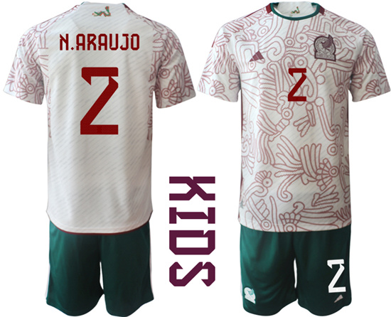 Youth 2022-2023 Mexico 2 N.ARAUJO away kids jerseys Suit