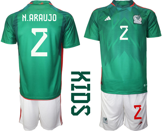 Youth 2022-2023 Mexico 2 N.ARAUJO home kids jerseys Suit