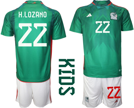 Youth 2022-2023 Mexico 22 H.LOZANO home kids jerseys Suit