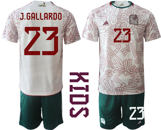 Youth 2022-2023 Mexico 23 J.GALLARDO away kids jerseys Suit