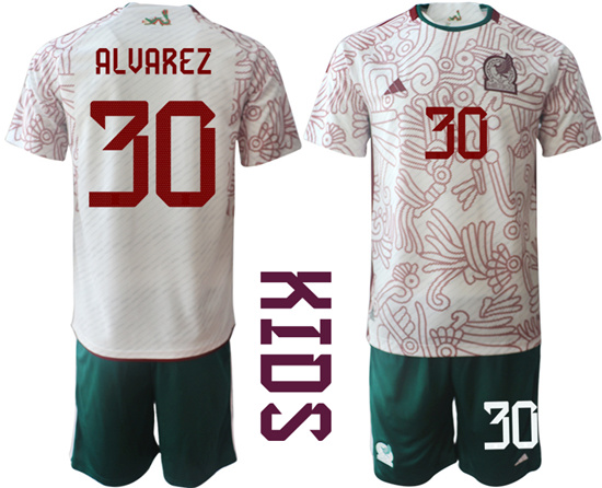 Youth 2022-2023 Mexico 30 ALVAREZ away kids jerseys Suit