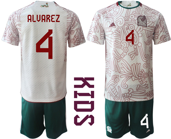 Youth 2022-2023 Mexico 4 ALVAREZ away kids jerseys Suit