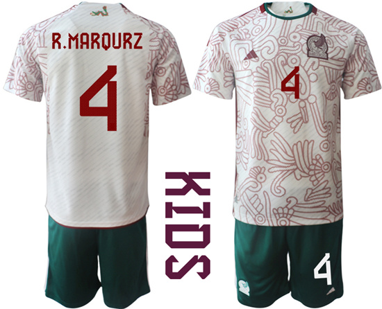 Youth 2022-2023 Mexico 4 R.MARQURZ away kids jerseys Suit