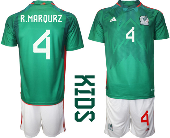 Youth 2022-2023 Mexico 4 R.MARQURZ home kids jerseys Suit