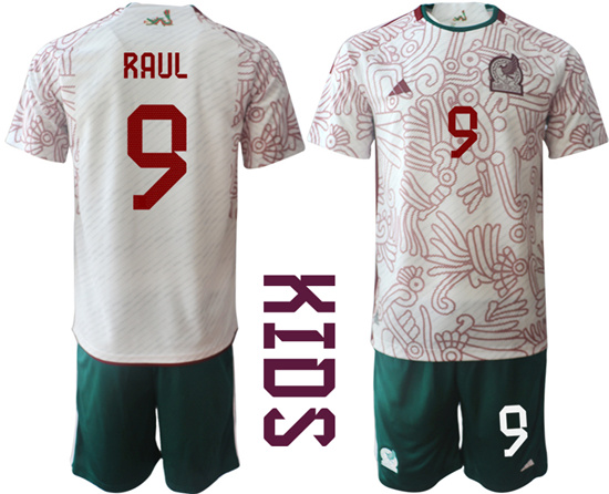 Youth 2022-2023 Mexico 9 RAUL away kids jerseys Suit