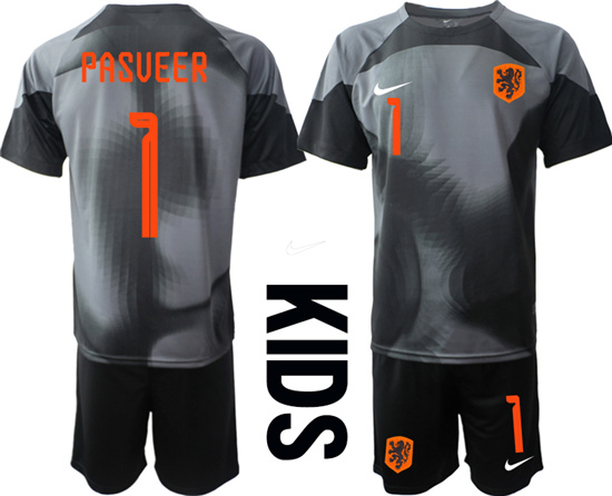 Youth 2022-2023 Netherlands 1 PASVEER black goalkeeper kids jerseys Suit
