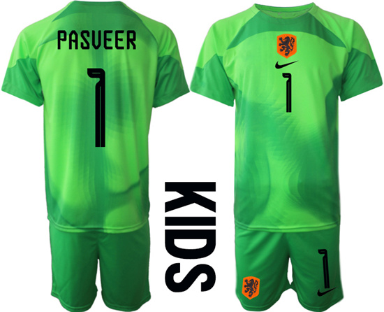 Youth 2022-2023 Netherlands 1 PASVEER green goalkeeper kids jerseys Suit