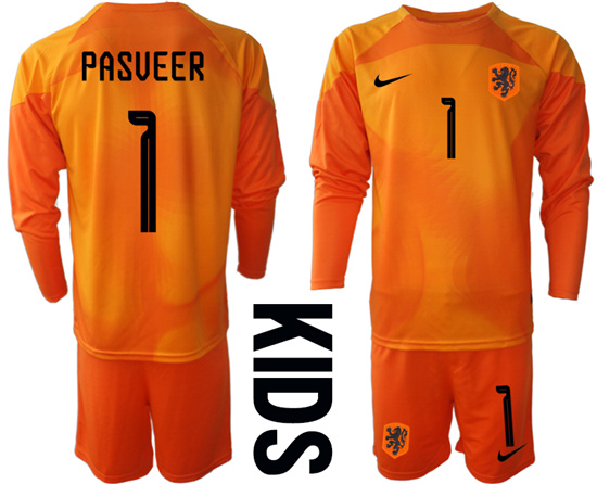 Youth 2022-2023 Netherlands 1 PASVEER red goalkeeper long sleeve kids jerseys Suit