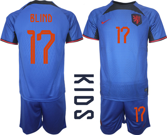 Youth 2022-2023 Netherlands 17 BLIND away kids jerseys Suit