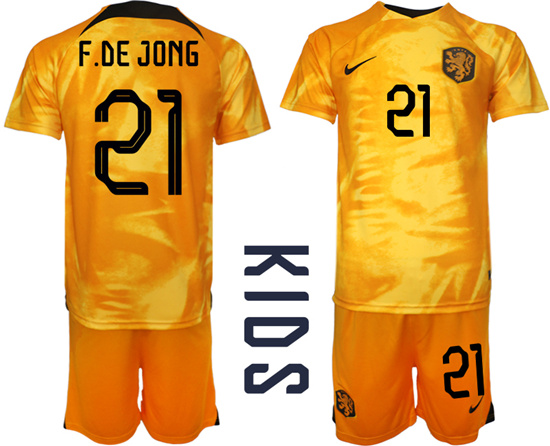 Youth 2022-2023 Netherlands 21 F.DE JONG home kids jerseys Suit
