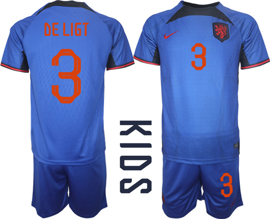 Youth 2022-2023 Netherlands 3 DE LIGT away kids jerseys Suit