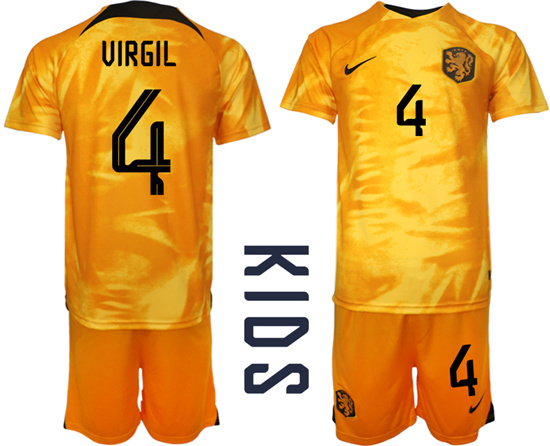 Youth 2022-2023 Netherlands 4 VIRGIL home kids jerseys Suit