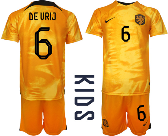 Youth 2022-2023 Netherlands 6 DE VRIJ home kids jerseys Suit