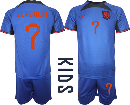 Youth 2022-2023 Netherlands 7 BERGWIJN away kids jerseys Suit