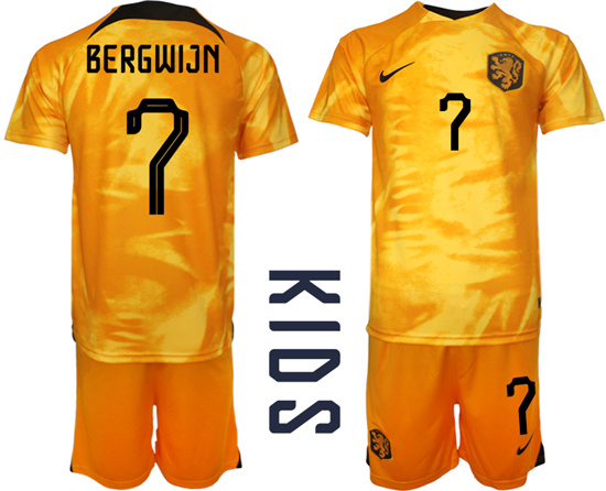 Youth 2022-2023 Netherlands 7 BERGWIJN home kids jerseys Suit