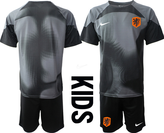 Youth 2022-2023 Netherlands Blank black goalkeeper kids jerseys Suit