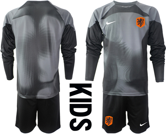 Youth 2022-2023 Netherlands Blank black goalkeeper long sleeve kids jerseys Suit