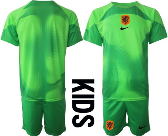 Youth 2022-2023 Netherlands Blank green goalkeeper kids jerseys Suit