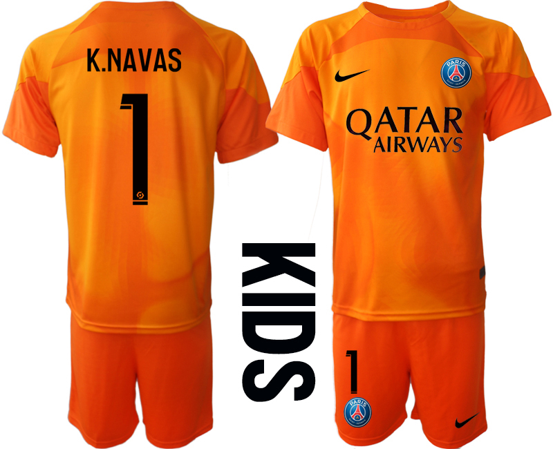Youth 2022-2023 Paris Saint-Germain 1 K.NAVAS red goalkeeper kids jerseys Suit