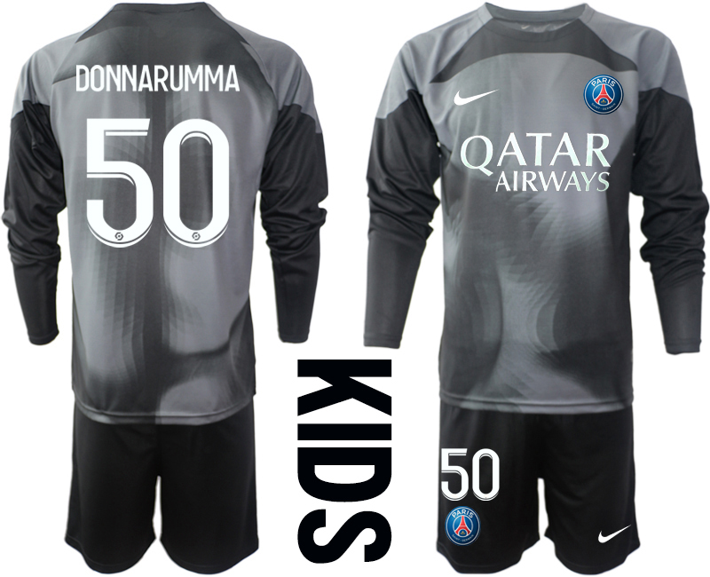 Youth 2022-2023 Paris Saint-Germain 50 DONNARUMMA Black goalkeeper long sleeve kids jerseys Suit