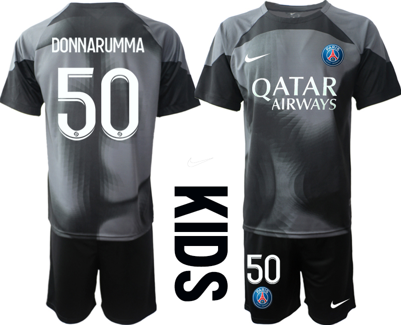 Youth 2022-2023 Paris Saint-Germain 50 DONNARUMMA black kids goalkeeper jerseys Suit