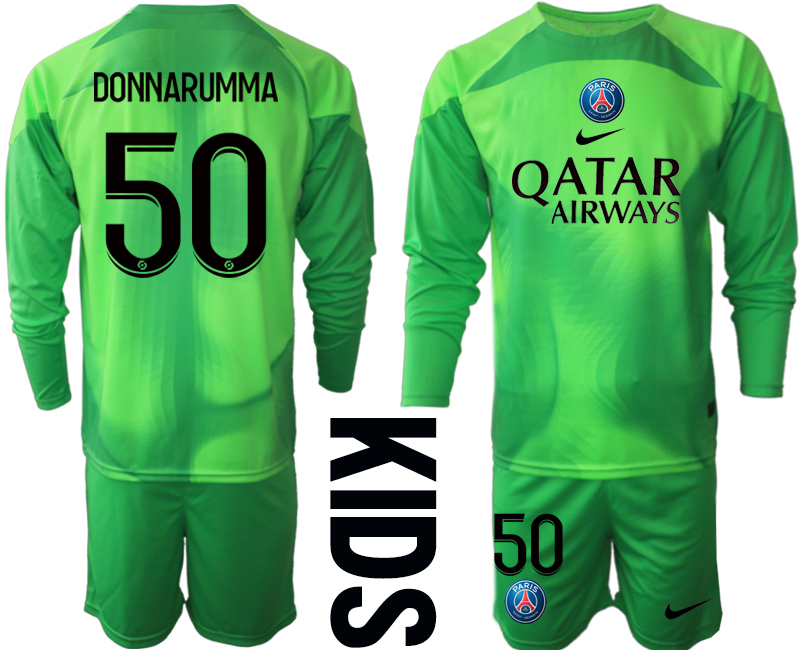 Youth 2022-2023 Paris Saint-Germain 50 DONNARUMMA green goalkeeper long sleeve kids jerseys Suit