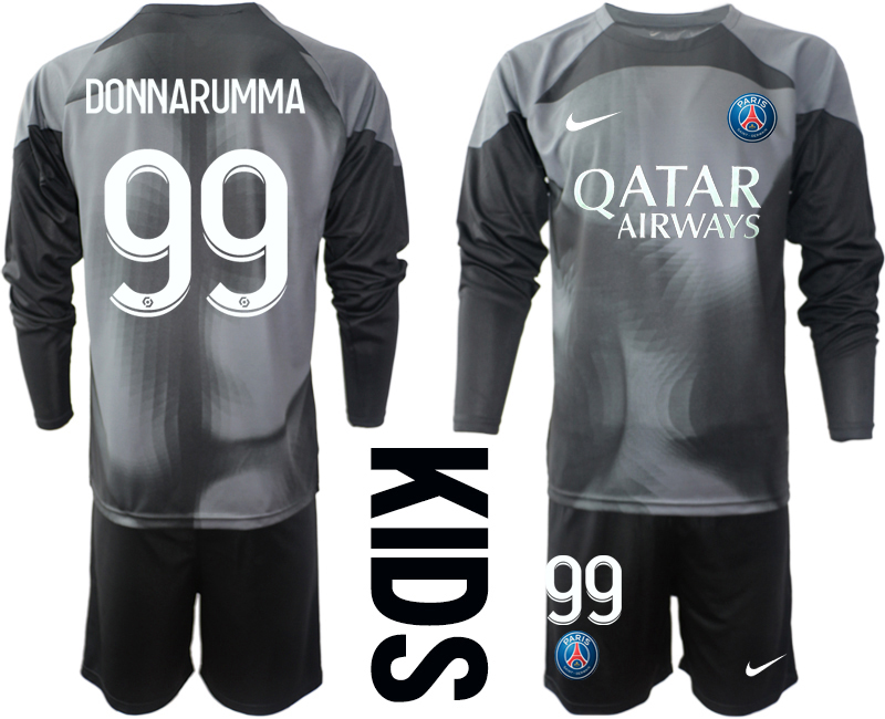 Youth 2022-2023 Paris Saint-Germain 99 DONNARUMMA Black goalkeeper long sleeve kids jerseys Suit